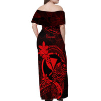 Hawaii Off Shoulder Maxi Dress Pineapple Mix Polynesian Plumeria Red Version - Wonder Print Shop