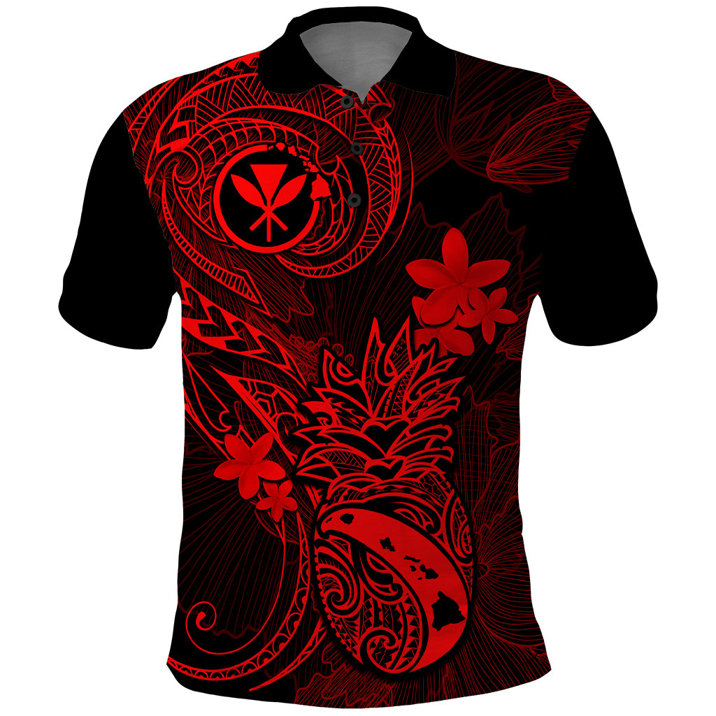 Hawaii Polo Shirt Pineapple Mix Polynesian Plumeria Red Version - Wonder Print Shop