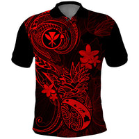 Hawaii Polo Shirt Pineapple Mix Polynesian Plumeria Red Version - Wonder Print Shop