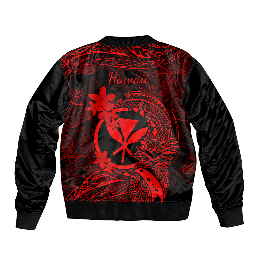 Hawaii Sleeve Zip Bomber Jacket Pineapple Mix Polynesian Plumeria Red Version - Wonder Print Shop