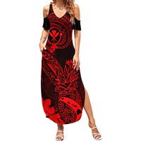Hawaii Summer Maxi Dress Pineapple Mix Polynesian Plumeria Red Version - Wonder Print Shop