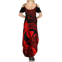 Hawaii Summer Maxi Dress Pineapple Mix Polynesian Plumeria Red Version - Wonder Print Shop