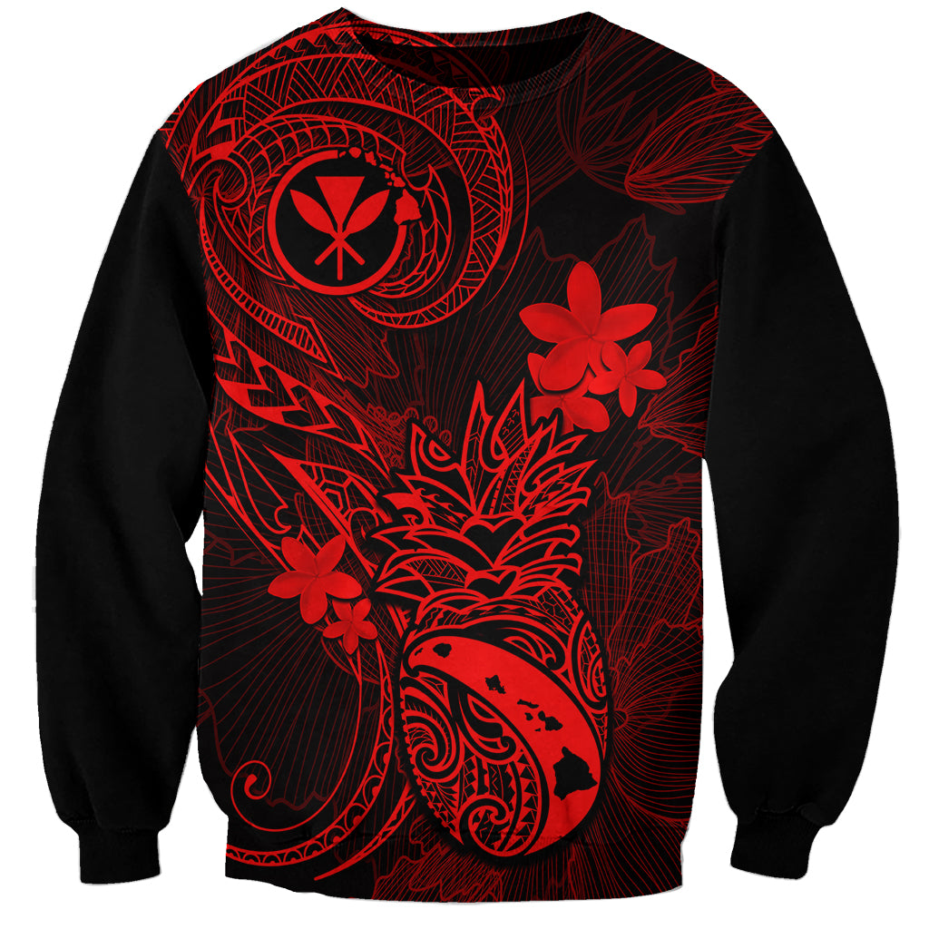 Hawaii Sweatshirt Pineapple Mix Polynesian Plumeria Red Version - Wonder Print Shop