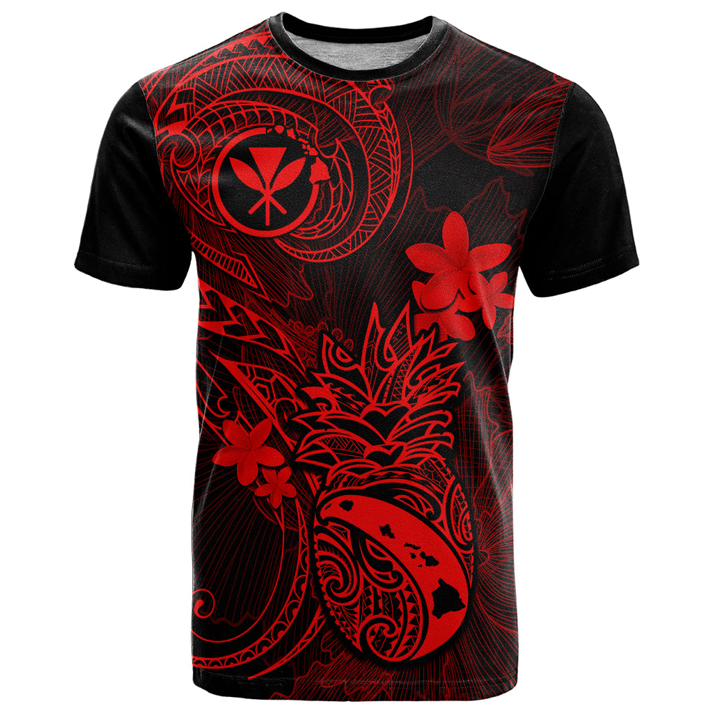 Hawaii T Shirt Pineapple Mix Polynesian Plumeria Red Version - Wonder Print Shop