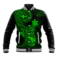 Hawaii Baseball Jacket Pineapple Mix Polynesian Plumeria Green Version - Wonder Print Shop