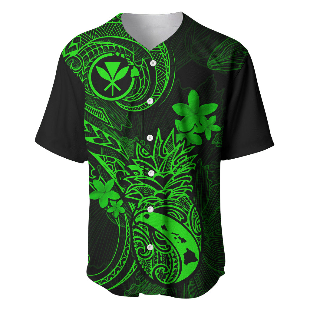 Hawaii Baseball Jersey Pineapple Mix Polynesian Plumeria Green Version - Wonder Print Shop