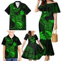 Hawaii Family Matching Mermaid Dress and Hawaiian Shirt Pineapple Mix Polynesian Plumeria Green Version - Wonder Print Shop