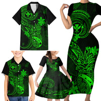Hawaii Family Matching Short Sleeve Bodycon Dress and Hawaiian Shirt Pineapple Mix Polynesian Plumeria Green Version - Wonder Print Shop