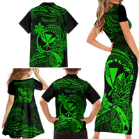 Hawaii Family Matching Short Sleeve Bodycon Dress and Hawaiian Shirt Pineapple Mix Polynesian Plumeria Green Version - Wonder Print Shop