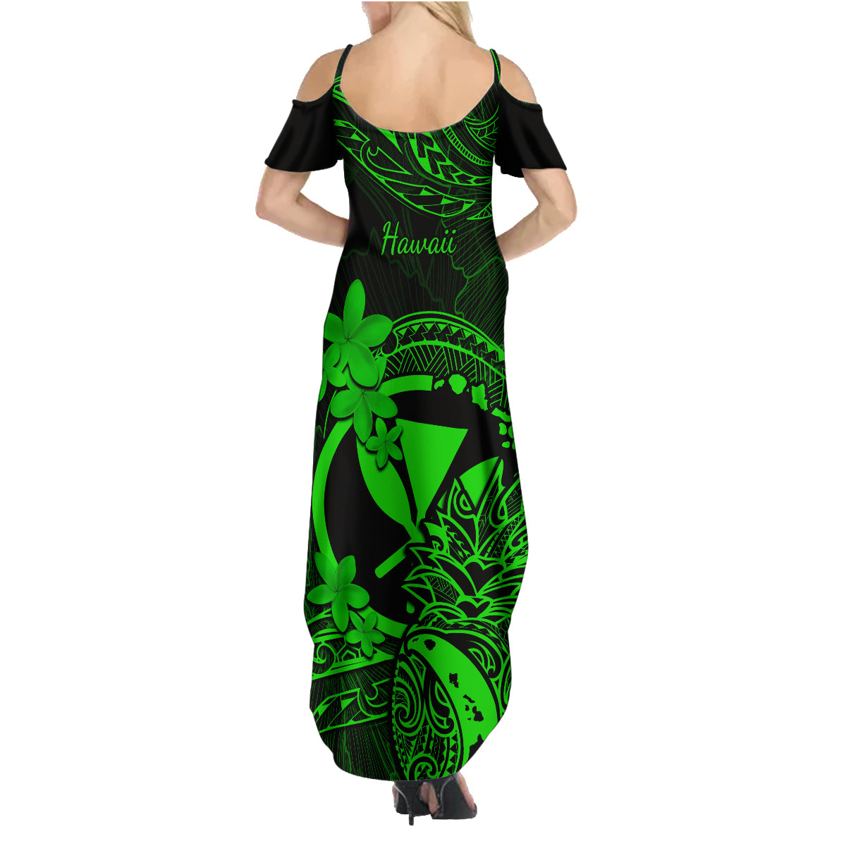 Hawaii Family Matching Summer Maxi Dress and Hawaiian Shirt Pineapple Mix Polynesian Plumeria Green Version - Wonder Print Shop