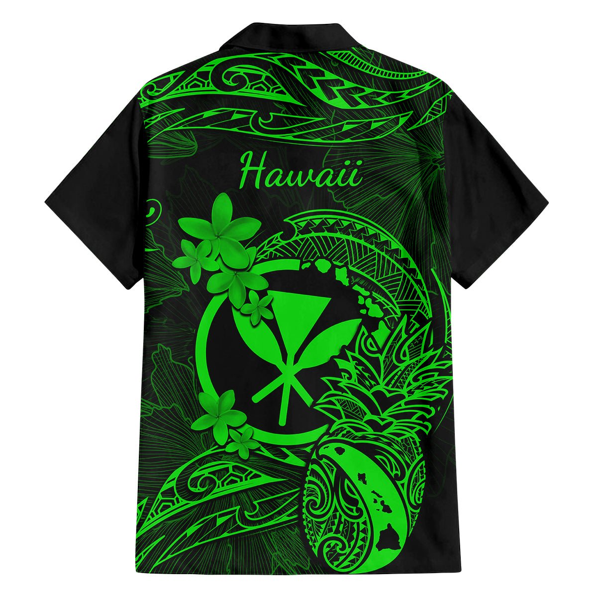 Hawaii Family Matching Tank Maxi Dress and Hawaiian Shirt Pineapple Mix Polynesian Plumeria Green Version - Wonder Print Shop