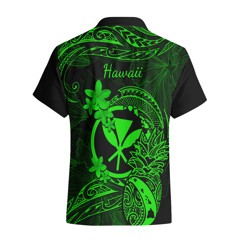 Hawaii Hawaiian Shirt Pineapple Mix Polynesian Plumeria Green Version - Wonder Print Shop