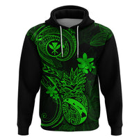 Hawaii Hoodie Pineapple Mix Polynesian Plumeria Green Version - Wonder Print Shop