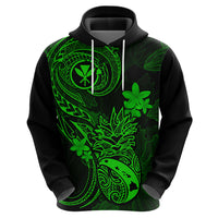 Hawaii Hoodie Pineapple Mix Polynesian Plumeria Green Version - Wonder Print Shop