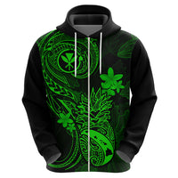 Hawaii Hoodie Pineapple Mix Polynesian Plumeria Green Version - Wonder Print Shop