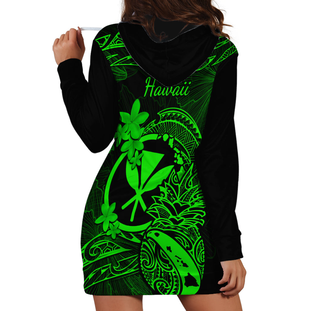 Hawaii Hoodie Dress Pineapple Mix Polynesian Plumeria Green Version - Wonder Print Shop