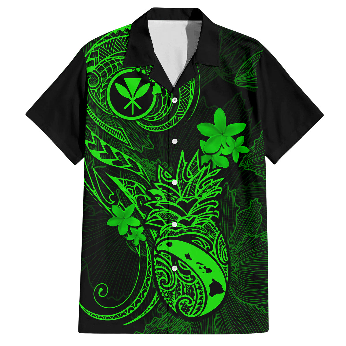 Hawaii Kid Hawaiian Shirt Pineapple Mix Polynesian Plumeria Green Version - Wonder Print Shop