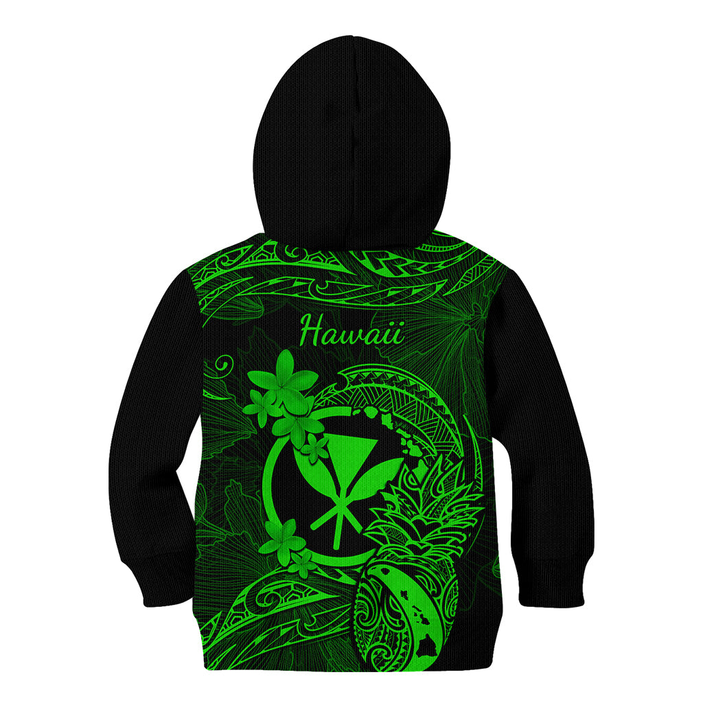 Hawaii Kid Hoodie Pineapple Mix Polynesian Plumeria Green Version - Wonder Print Shop