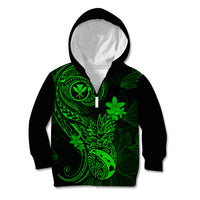 Hawaii Kid Hoodie Pineapple Mix Polynesian Plumeria Green Version - Wonder Print Shop