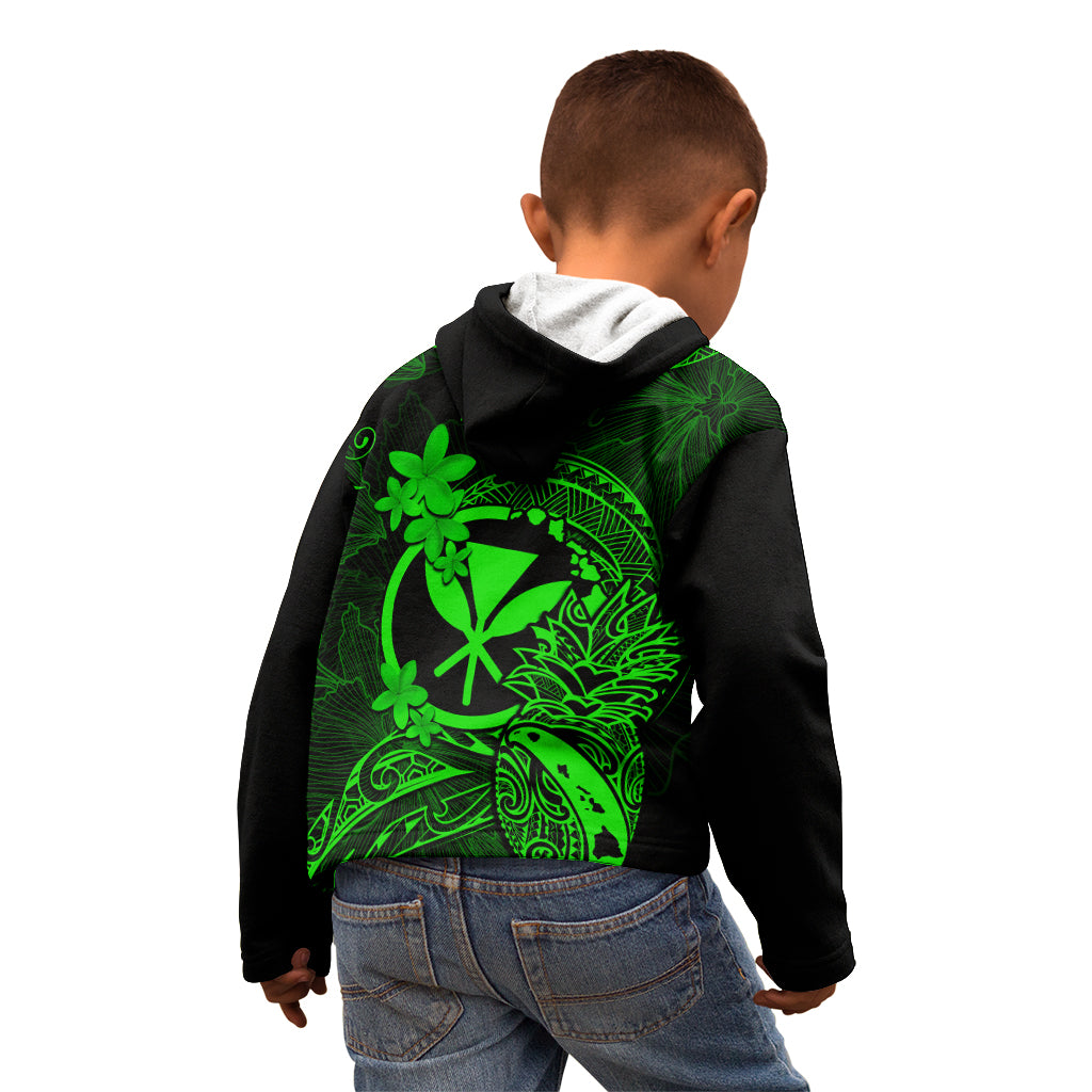 Hawaii Kid Hoodie Pineapple Mix Polynesian Plumeria Green Version - Wonder Print Shop