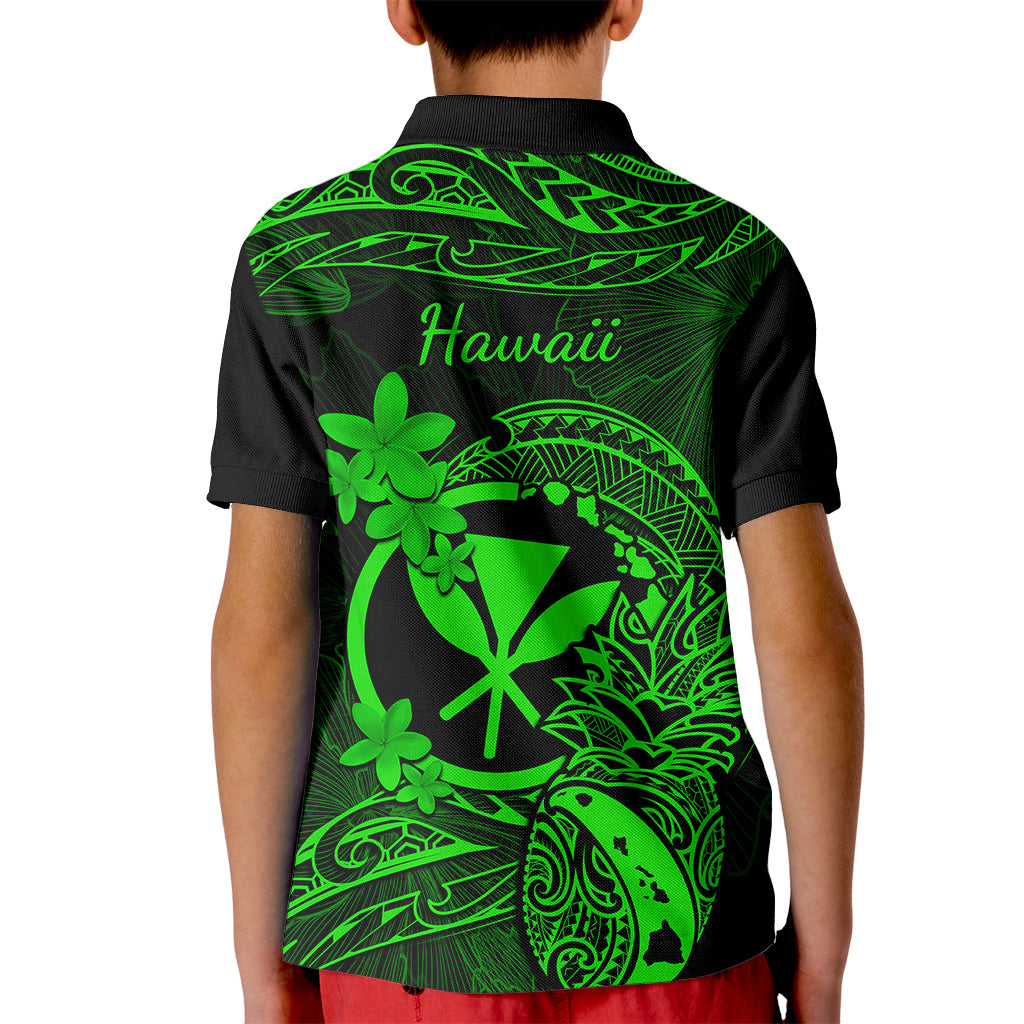 Hawaii Kid Polo Shirt Pineapple Mix Polynesian Plumeria Green Version - Wonder Print Shop