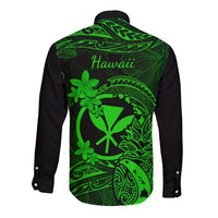 Hawaii Long Sleeve Button Shirt Pineapple Mix Polynesian Plumeria Green Version - Wonder Print Shop