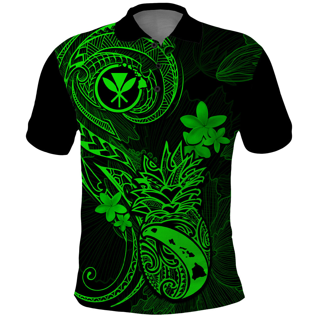 Hawaii Polo Shirt Pineapple Mix Polynesian Plumeria Green Version - Wonder Print Shop