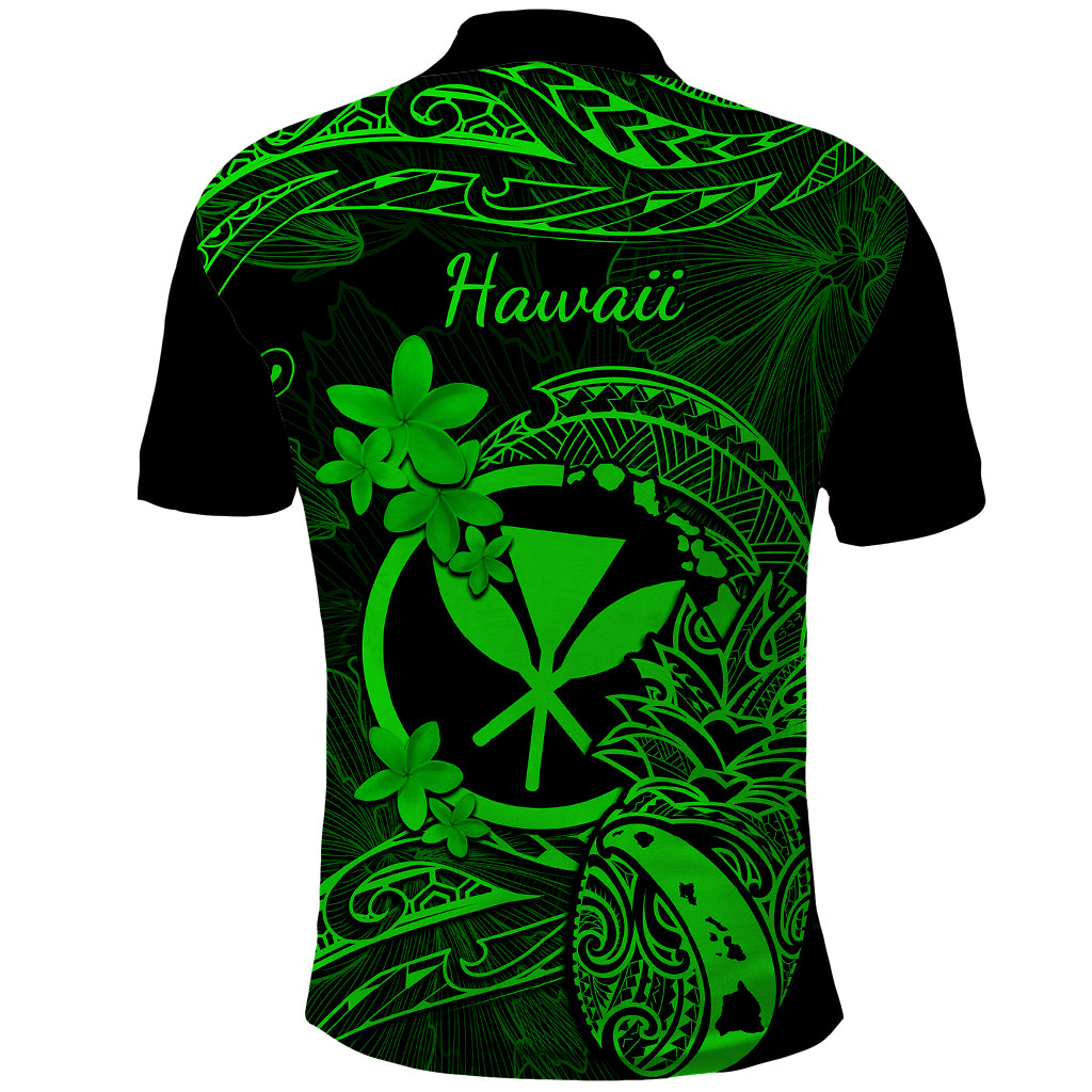 Hawaii Polo Shirt Pineapple Mix Polynesian Plumeria Green Version - Wonder Print Shop