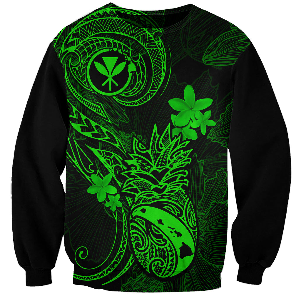 Hawaii Sweatshirt Pineapple Mix Polynesian Plumeria Green Version - Wonder Print Shop