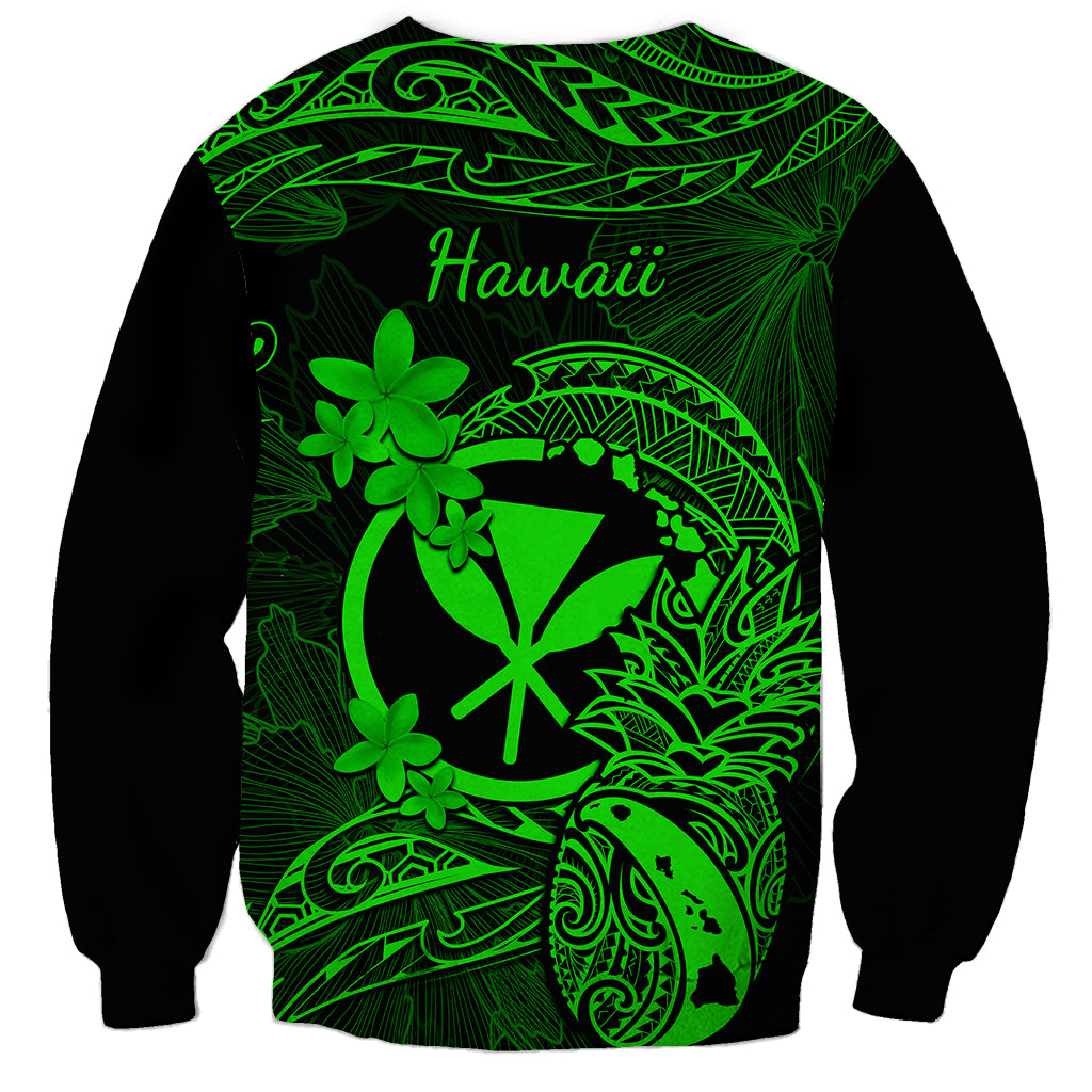 Hawaii Sweatshirt Pineapple Mix Polynesian Plumeria Green Version - Wonder Print Shop