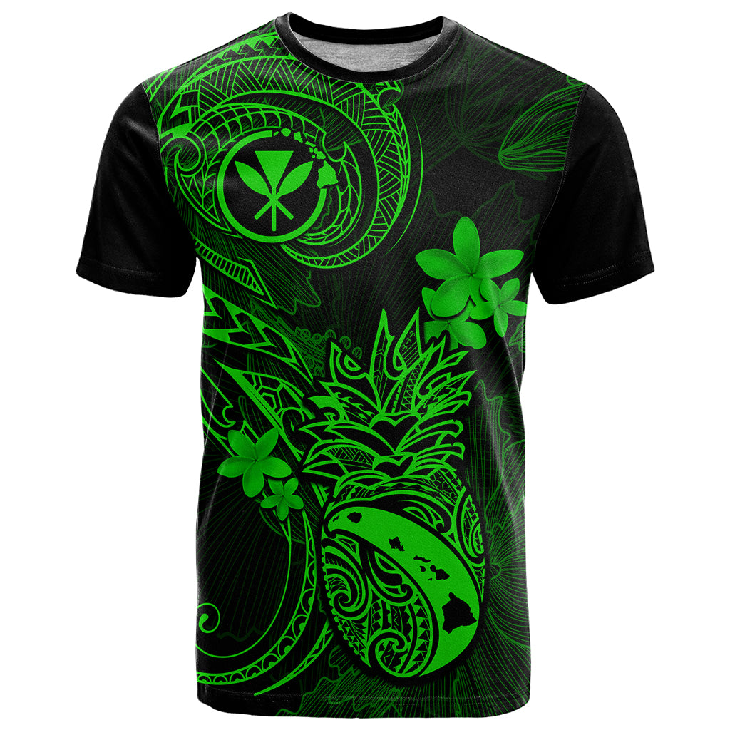 Hawaii T Shirt Pineapple Mix Polynesian Plumeria Green Version - Wonder Print Shop