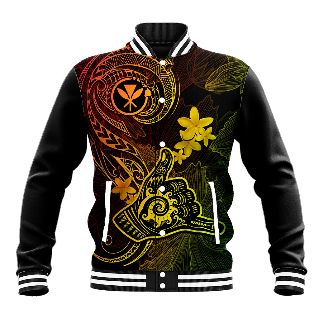 Hawaii Baseball Jacket Shaka Tattoo Mix Polynesian Plumeria Reggae Version - Wonder Print Shop