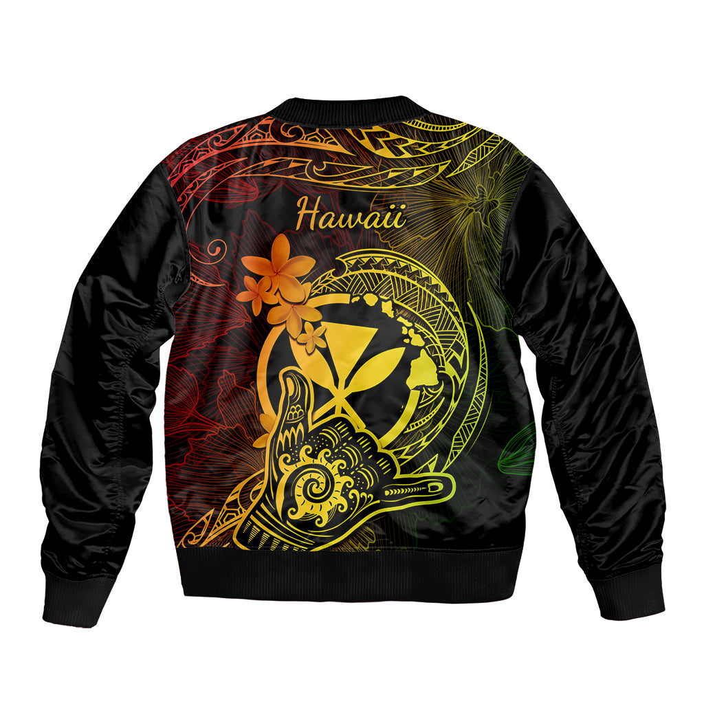 Hawaii Bomber Jacket Shaka Tattoo Mix Polynesian Plumeria Reggae Version - Wonder Print Shop