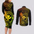 Hawaii Couples Matching Long Sleeve Bodycon Dress and Long Sleeve Button Shirts Shaka Tattoo Mix Polynesian Plumeria Reggae Version - Wonder Print Shop