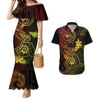 Hawaii Couples Matching Mermaid Dress and Hawaiian Shirt Shaka Tattoo Mix Polynesian Plumeria Reggae Version - Wonder Print Shop