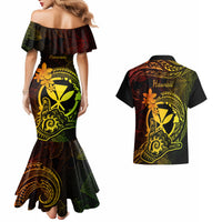 Hawaii Couples Matching Mermaid Dress and Hawaiian Shirt Shaka Tattoo Mix Polynesian Plumeria Reggae Version - Wonder Print Shop