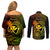 Hawaii Couples Matching Off Shoulder Short Dress and Long Sleeve Button Shirts Shaka Tattoo Mix Polynesian Plumeria Reggae Version - Wonder Print Shop