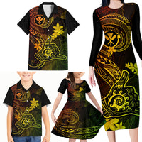 Hawaii Family Matching Long Sleeve Bodycon Dress and Hawaiian Shirt Shaka Tattoo Mix Polynesian Plumeria Reggae Version - Wonder Print Shop