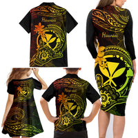 Hawaii Family Matching Long Sleeve Bodycon Dress and Hawaiian Shirt Shaka Tattoo Mix Polynesian Plumeria Reggae Version - Wonder Print Shop