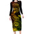 Hawaii Family Matching Long Sleeve Bodycon Dress and Hawaiian Shirt Shaka Tattoo Mix Polynesian Plumeria Reggae Version - Wonder Print Shop
