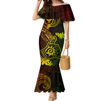 Hawaii Family Matching Mermaid Dress and Hawaiian Shirt Shaka Tattoo Mix Polynesian Plumeria Reggae Version - Wonder Print Shop