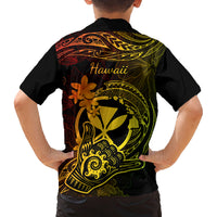 Hawaii Family Matching Off Shoulder Long Sleeve Dress and Hawaiian Shirt Shaka Tattoo Mix Polynesian Plumeria Reggae Version - Wonder Print Shop