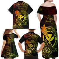 Hawaii Family Matching Off Shoulder Long Sleeve Dress and Hawaiian Shirt Shaka Tattoo Mix Polynesian Plumeria Reggae Version - Wonder Print Shop