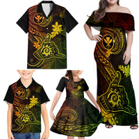 Hawaii Family Matching Off Shoulder Maxi Dress and Hawaiian Shirt Shaka Tattoo Mix Polynesian Plumeria Reggae Version - Wonder Print Shop