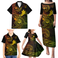 Hawaii Family Matching Puletasi Dress and Hawaiian Shirt Shaka Tattoo Mix Polynesian Plumeria Reggae Version - Wonder Print Shop