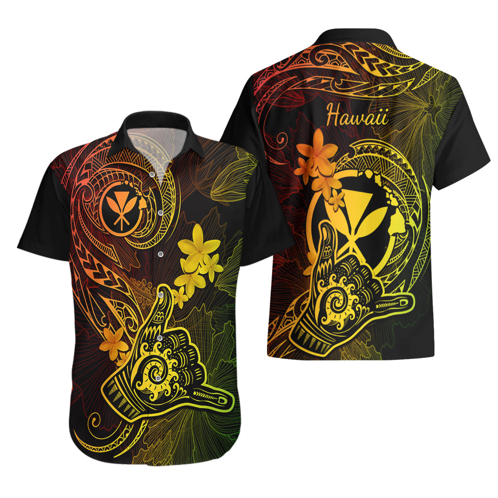Hawaii Hawaiian Shirt Shaka Tattoo Mix Polynesian Plumeria Reggae Version - Wonder Print Shop