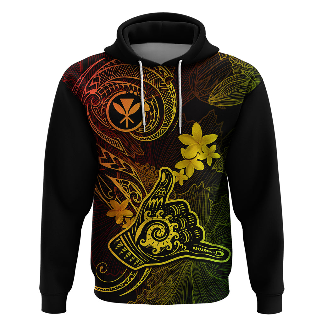 Hawaii Hoodie Shaka Tattoo Mix Polynesian Plumeria Reggae Version - Wonder Print Shop