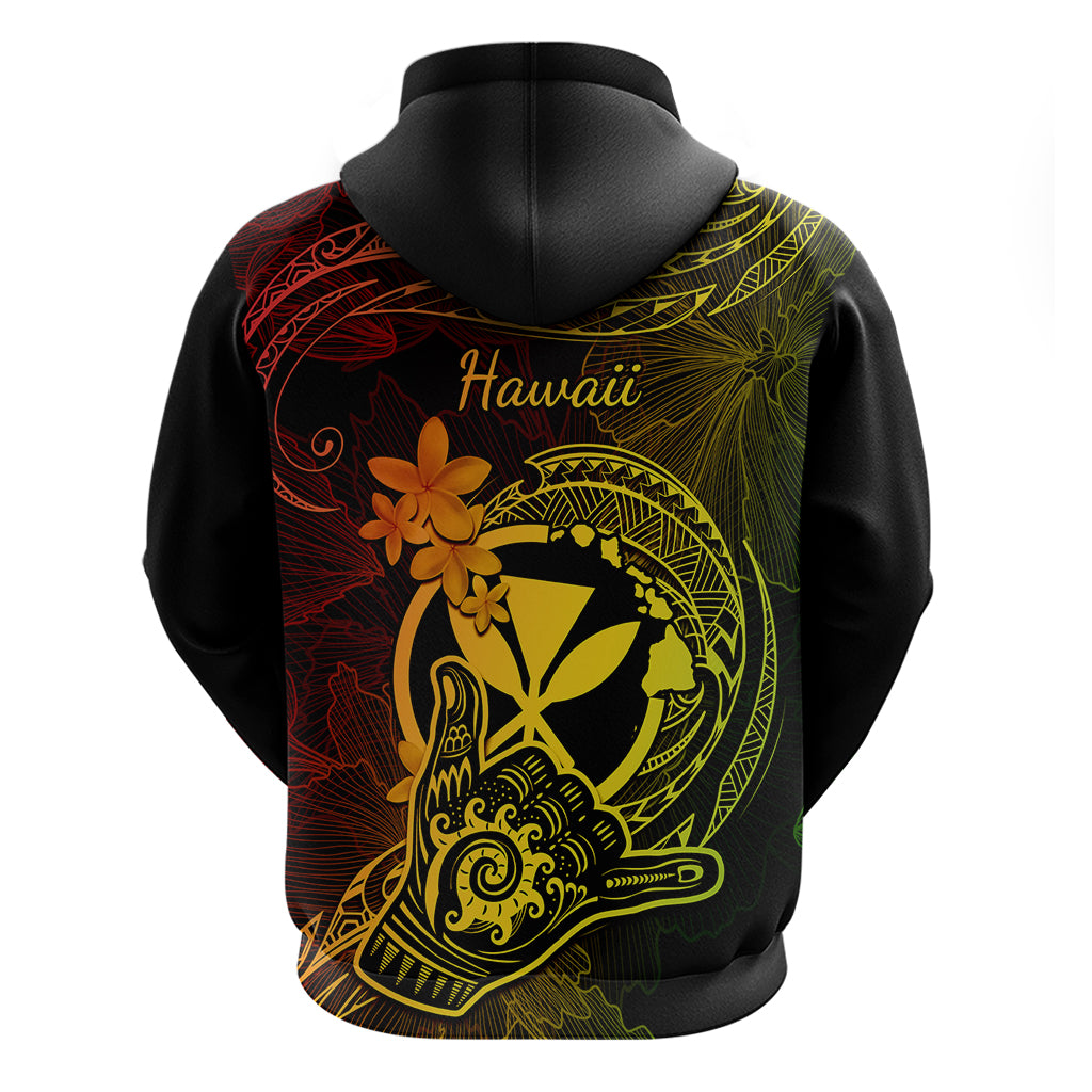 Hawaii Hoodie Shaka Tattoo Mix Polynesian Plumeria Reggae Version - Wonder Print Shop