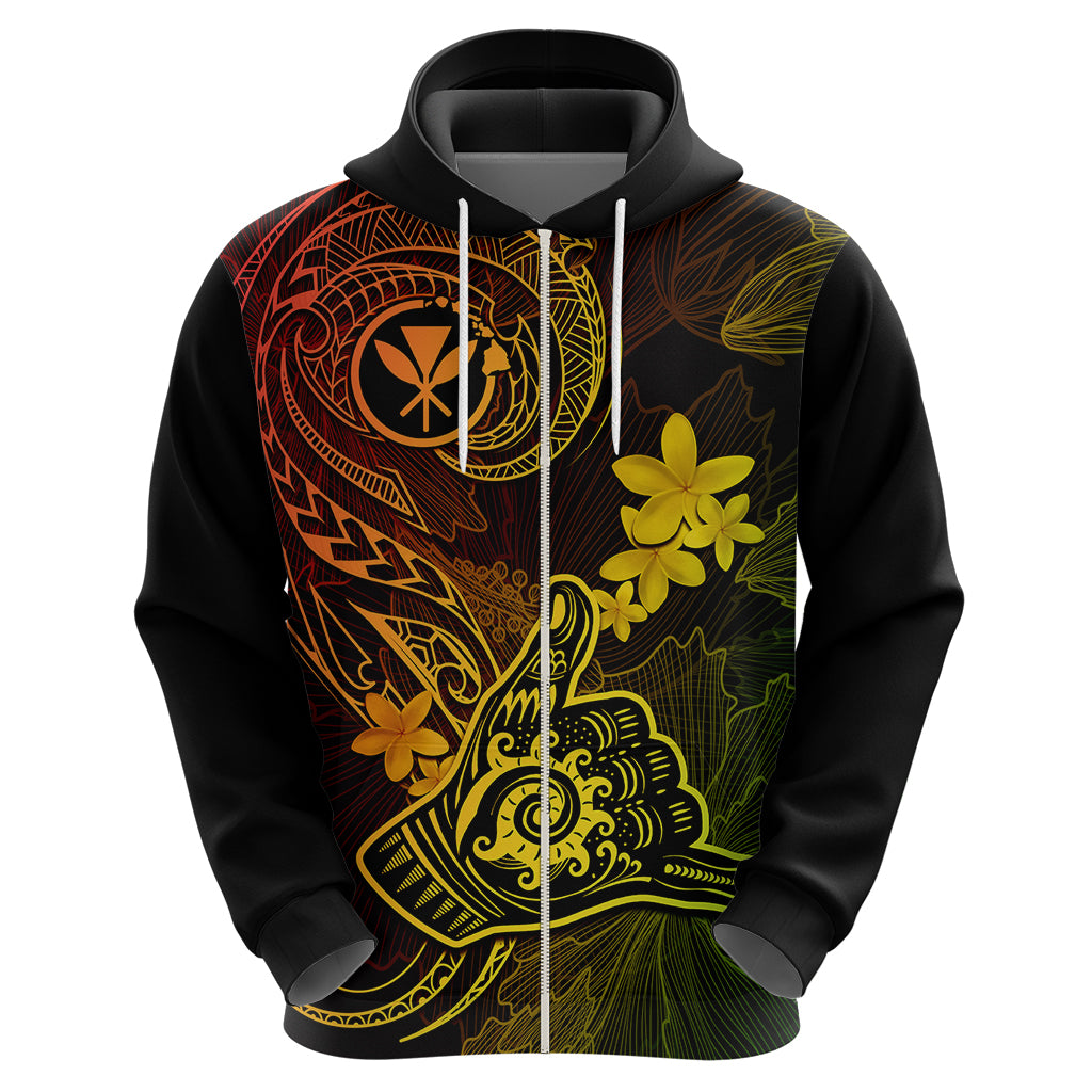 Hawaii Hoodie Shaka Tattoo Mix Polynesian Plumeria Reggae Version - Wonder Print Shop