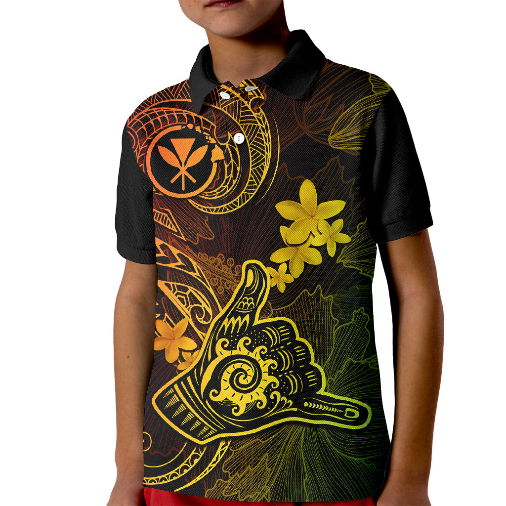 Hawaii Kid Polo Shirt Shaka Tattoo Mix Polynesian Plumeria Reggae Version - Wonder Print Shop